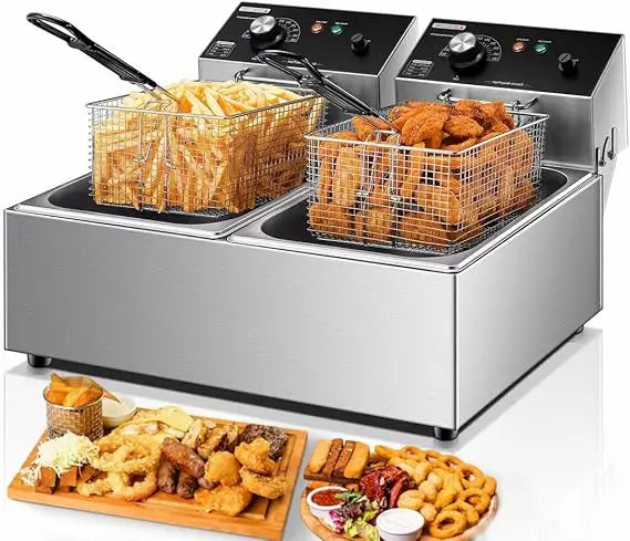 20.7 Qt Dual Tank Deep Fryer 3400W Stainless Steel