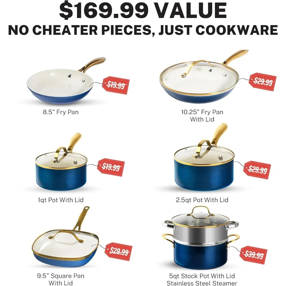 Gotham Steel Ceramic Nonstick Cookware Set With Steamer