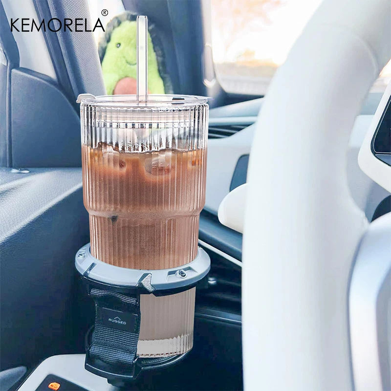 KEMORELA Ribbed Glass Tumblers With Lids And Straws Set