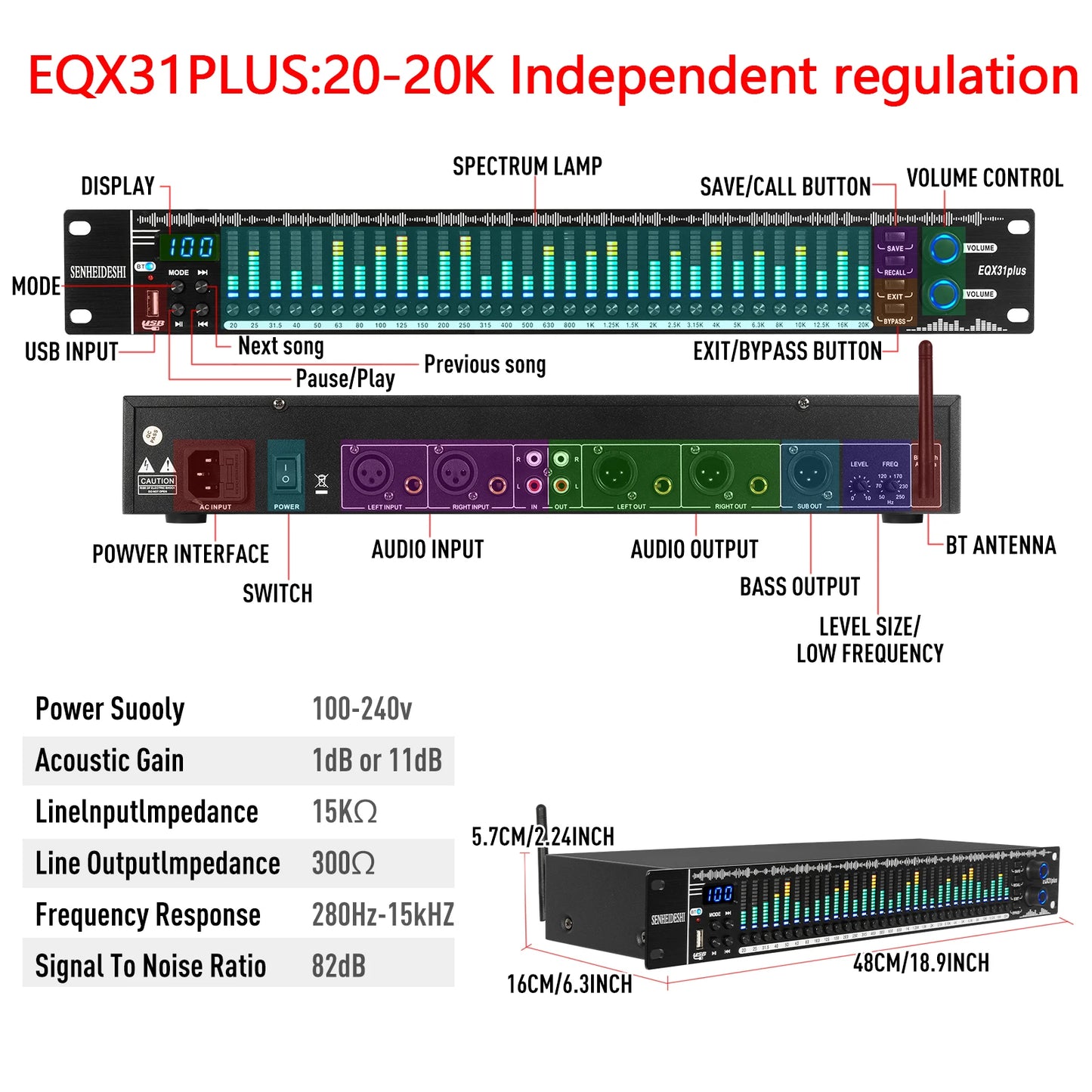 Choice EQ31SUB Digital Equalizer 31 Stage Tuner Professional