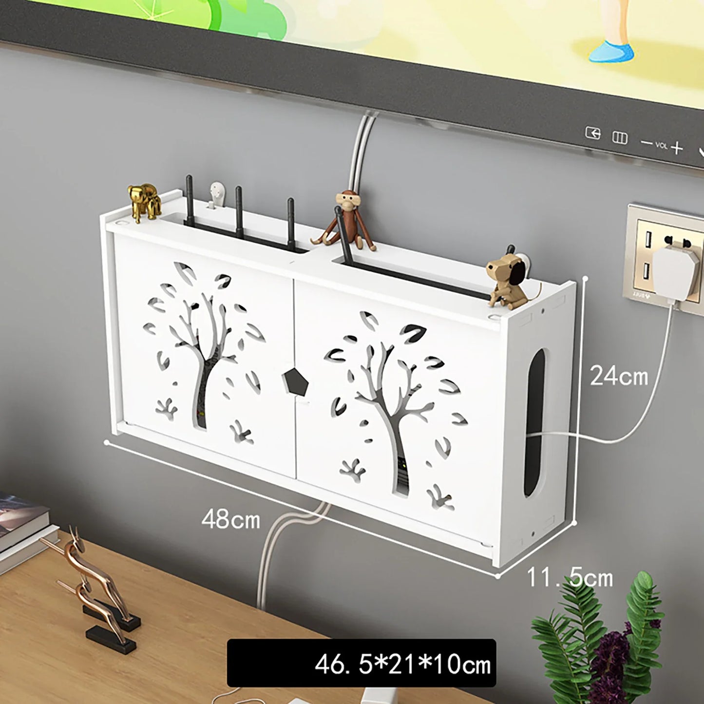 Wall Mounted Router Shelf Storage Box Punch Free Cable Management