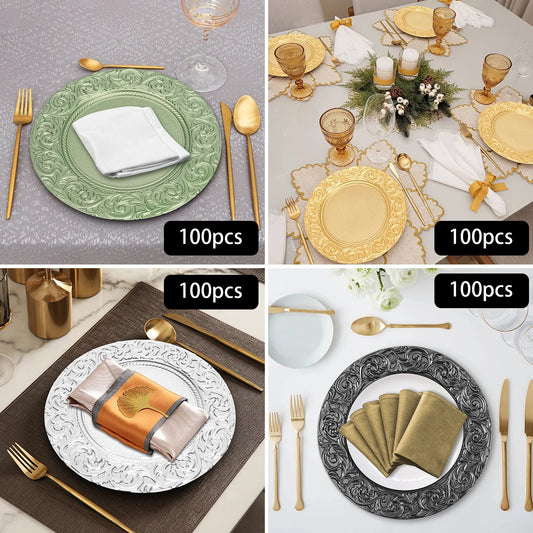 100 Piece Round Charger Plates Set With Patterns For Banquets