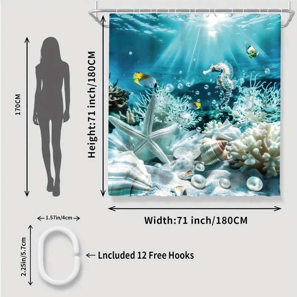 Ocean Bathroom Four Piece Set Waterproof Shower Curtain Kit