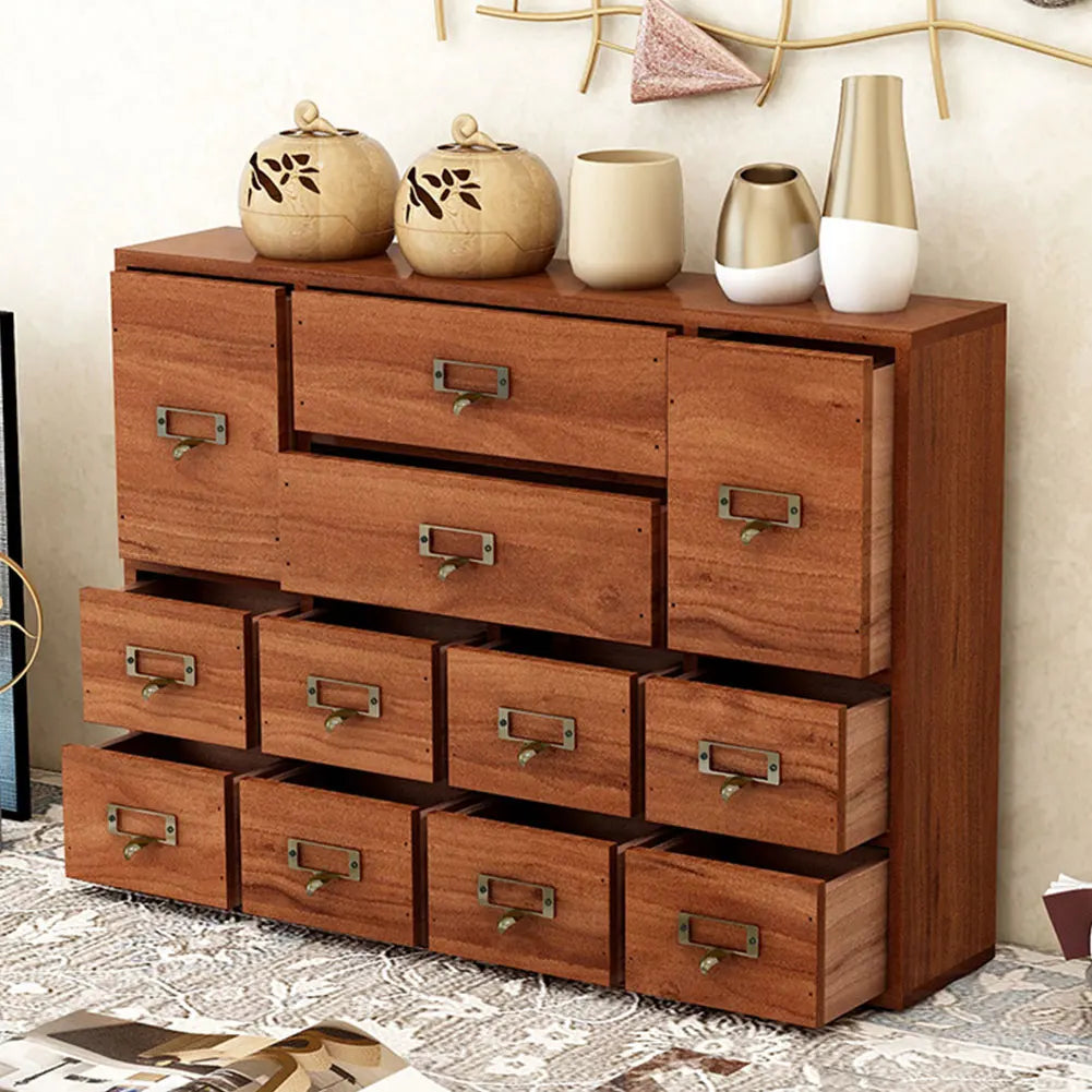 Nonedesk Wooden Apothecary Cabinet Twelve Drawers Tabletop Storage