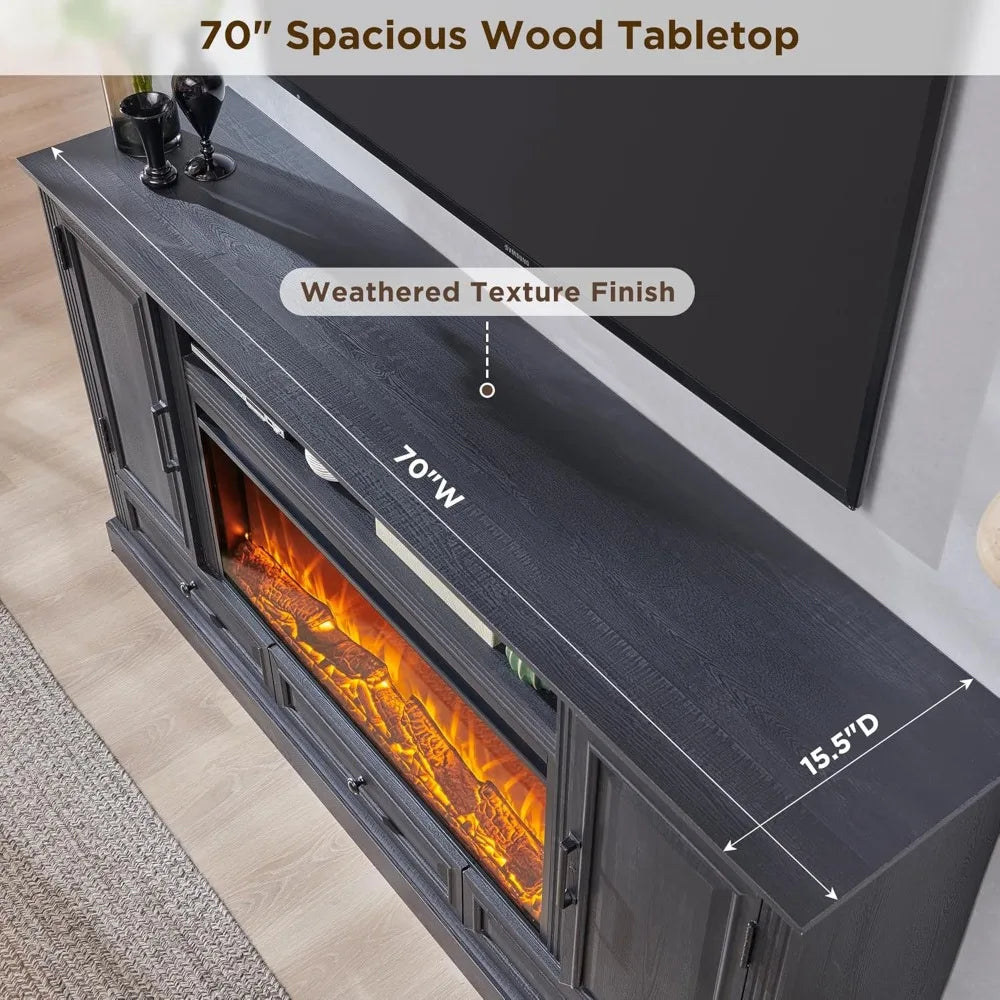 Farmhouse TV Stand With Electric Fireplace Media Console