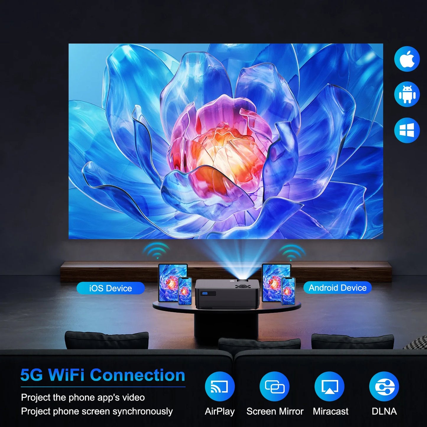 UBantor 5G WiFi Native 1080P Home Theater Projector 15000 Lumens