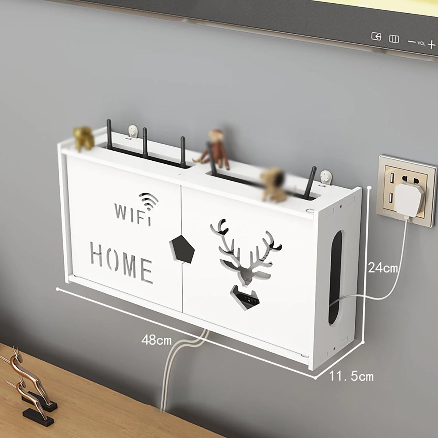 Wall Mounted Router Shelf Storage Box Punch Free Cable Management