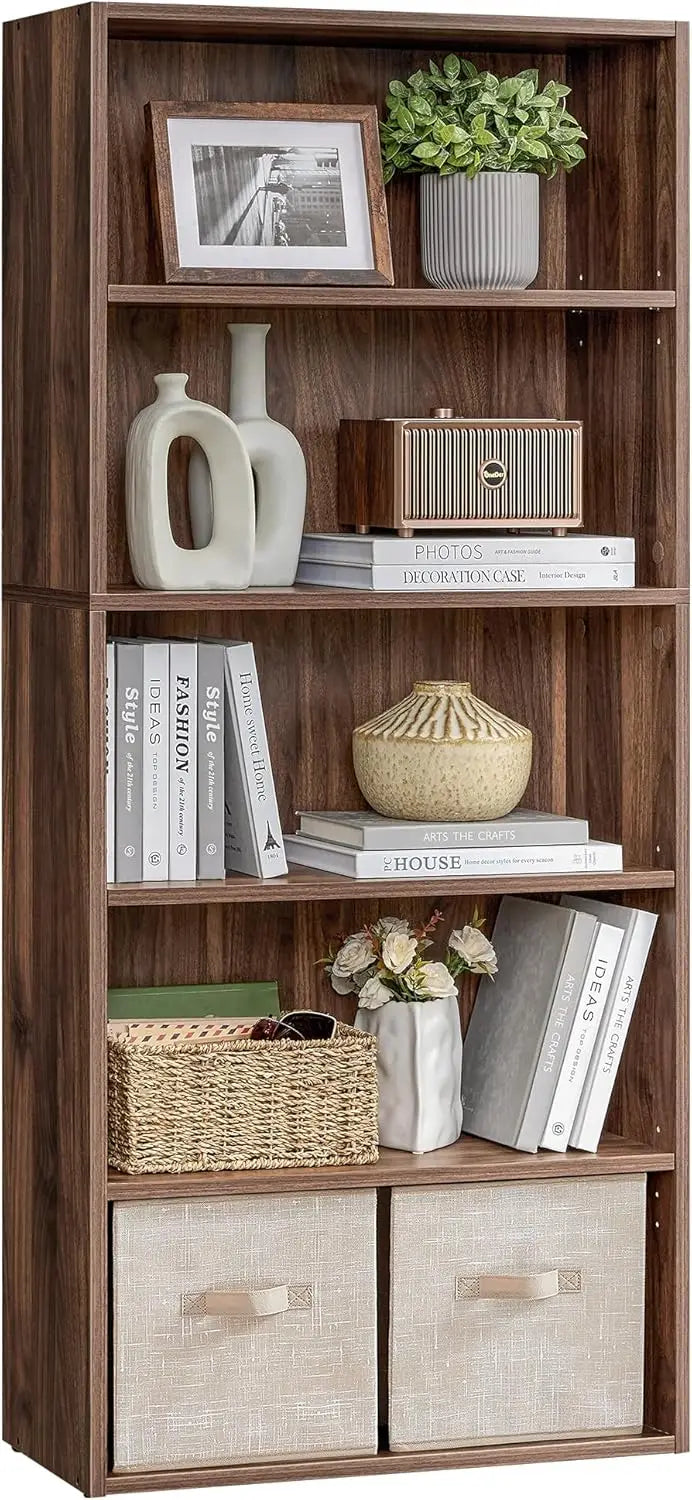 Minimalist 5-Tier Wood Bookcase for Living Room and Home Office