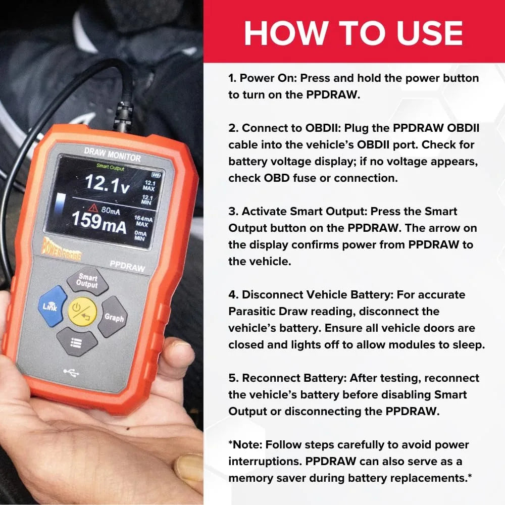 PPDRAW Automotive Battery Voltage And Parasitic Draw Monitor OBDII