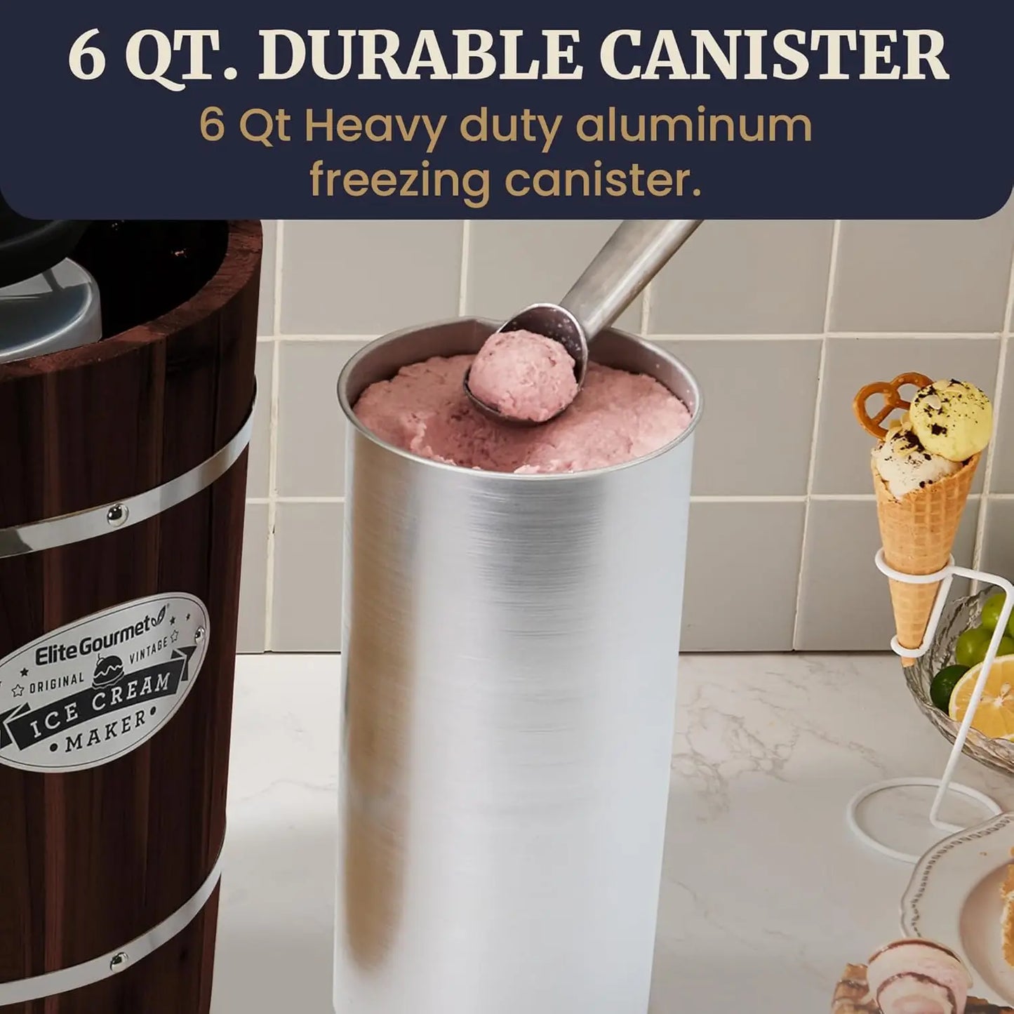 XMSJ Old Fashioned Walnut Wood Ice Cream Maker Bucket Electric