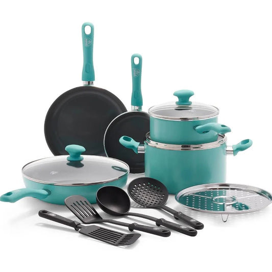 OLOEY Diamond Infused Ceramic Nonstick Cookware Set With Soft Grip
