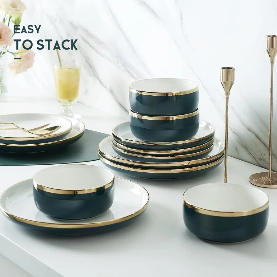 Porcelain Dinnerware Set 12 Piece Luxury China Plates and Bowls