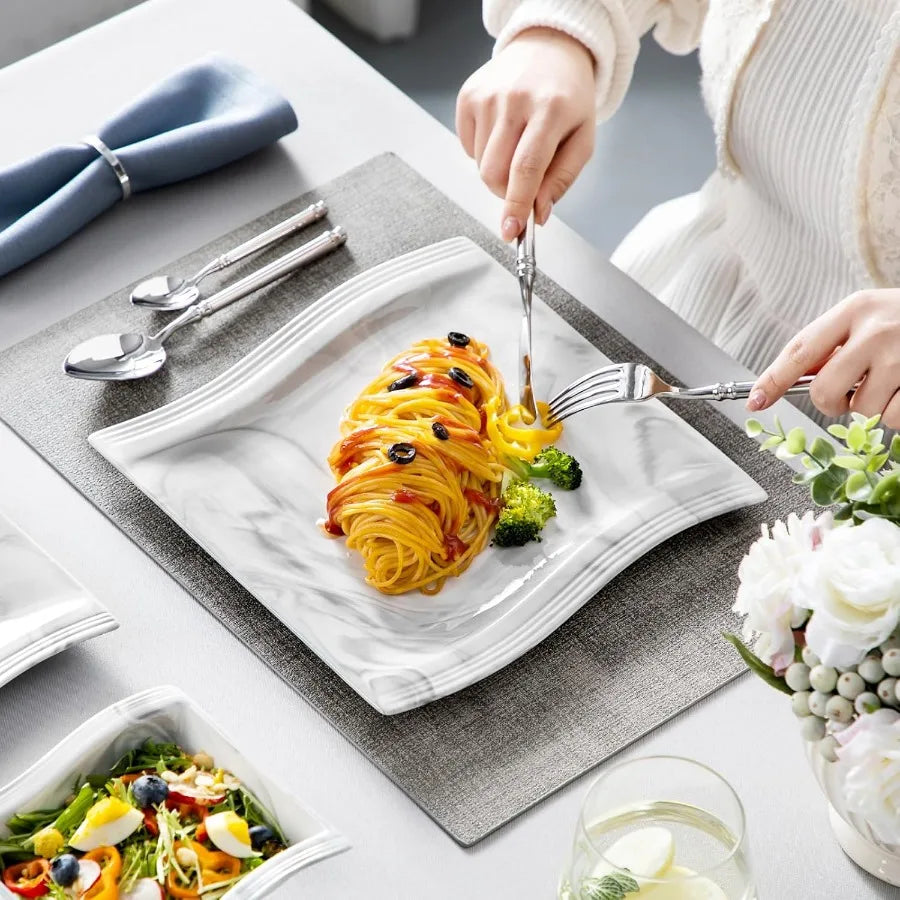 Porcelain Plates And Bowls Set 12-Piece For Four Microwave-Dishwasher Safe