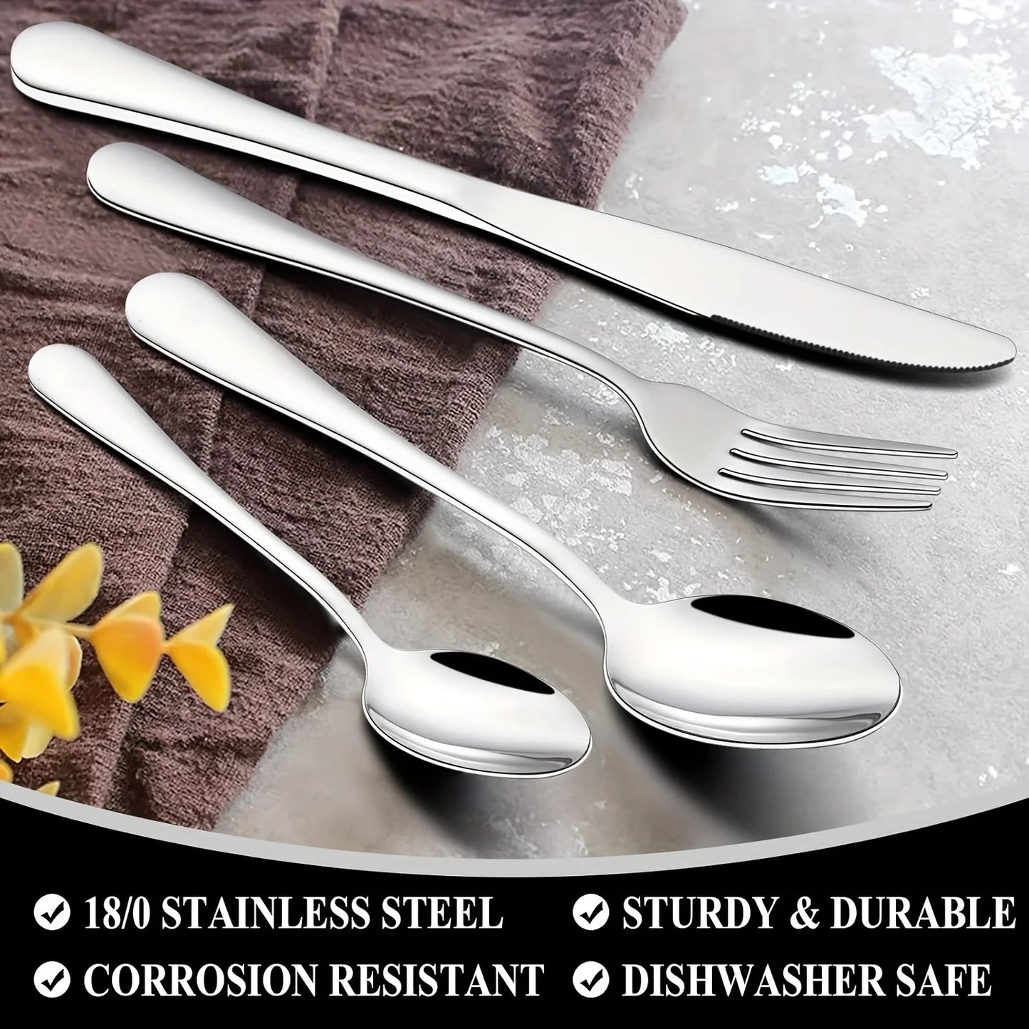 Stainless Steel Flatware Set Mirror Polished Cutlery Dishwasher Safe