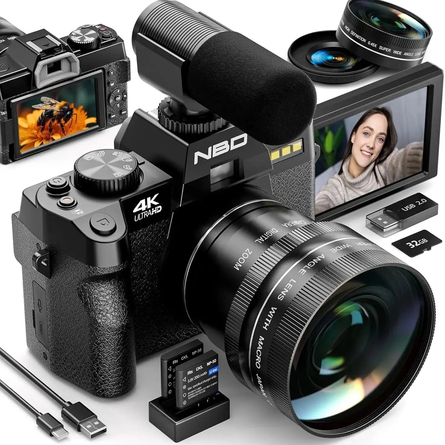 NBD 4K Digital Camera for Photography and Travel Macro Lens