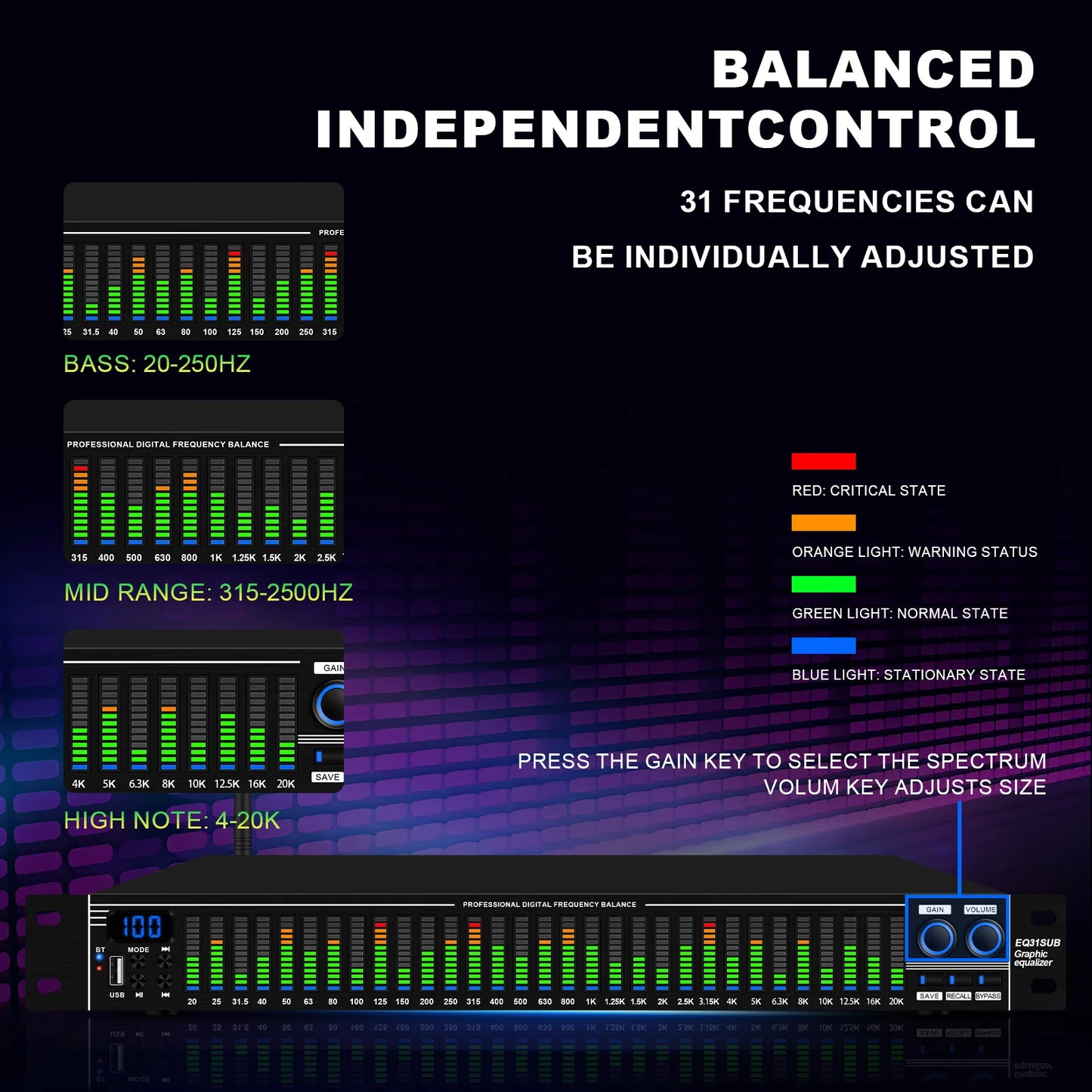 Choice EQ31SUB Digital Equalizer 31 Stage Tuner Professional