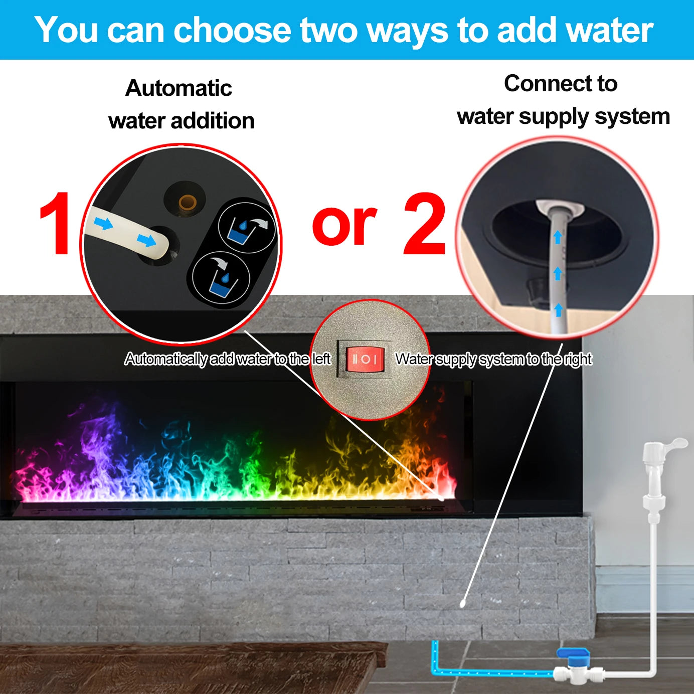 AFLYEVER Water Vapor Atomization Fireplace Humidifier With LED Flame