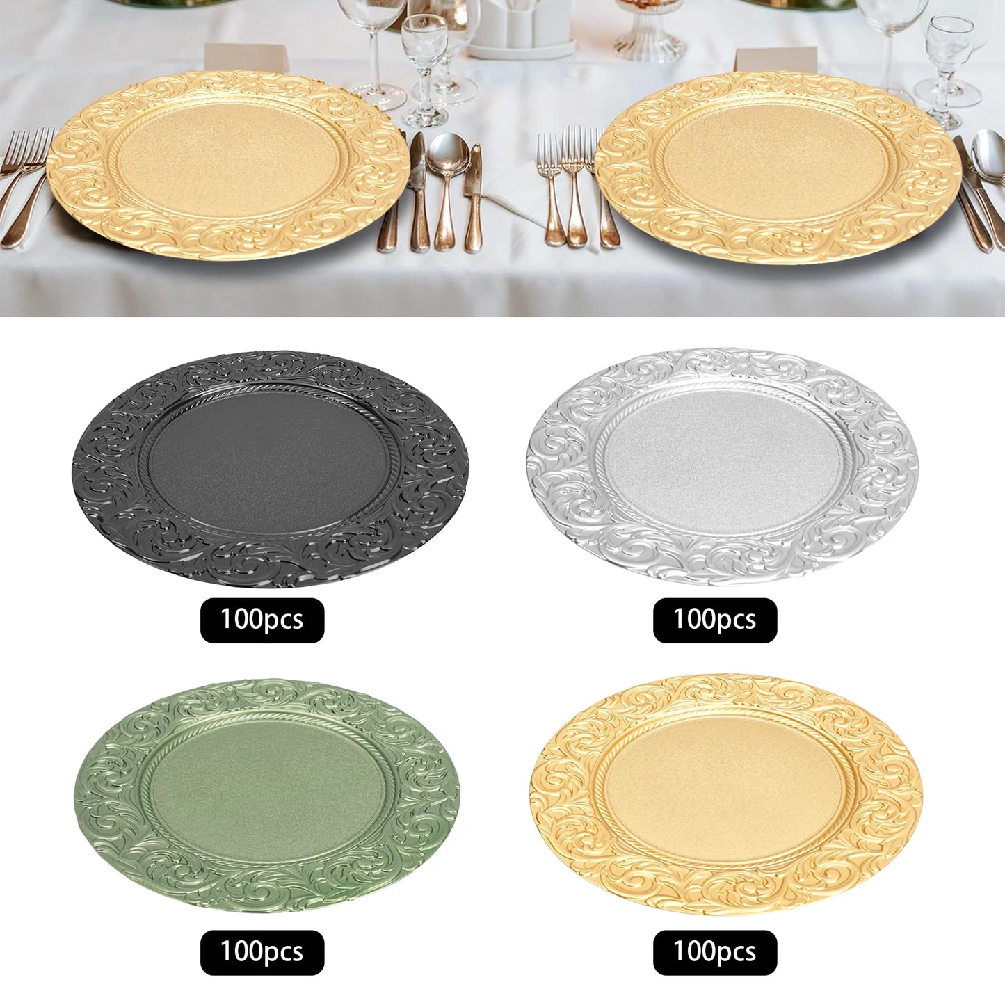 100 Piece Round Charger Plates Set With Patterns For Banquets