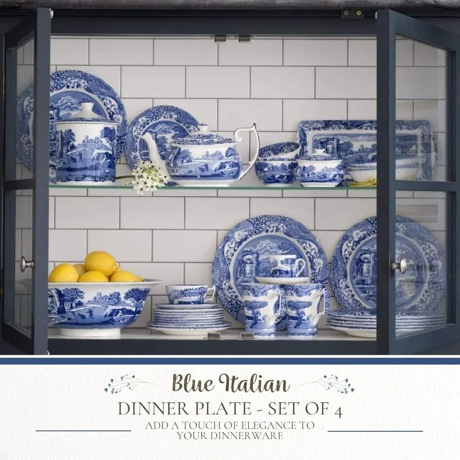 Italian Porcelain Dinner Plates Set of 4 Eastern Inspired Border