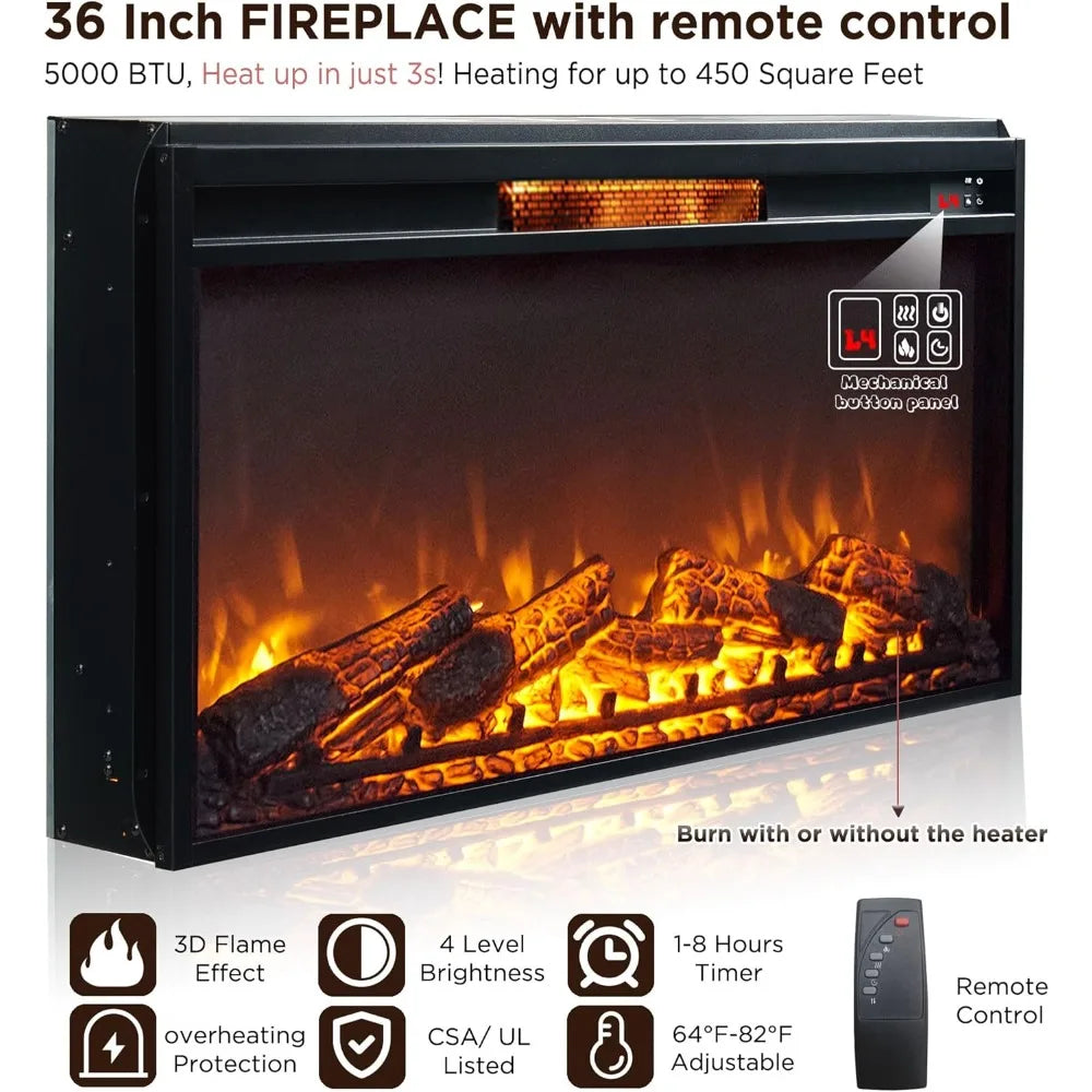 Farmhouse TV Stand With Electric Fireplace Media Console