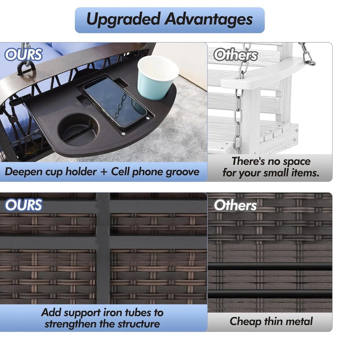 Wicker Porch Swing Heavy Duty Outdoor Patio Swing Chair Cushions