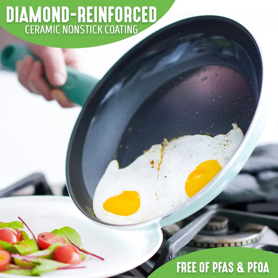 OLOEY Diamond Infused Ceramic Nonstick Cookware Set With Soft Grip