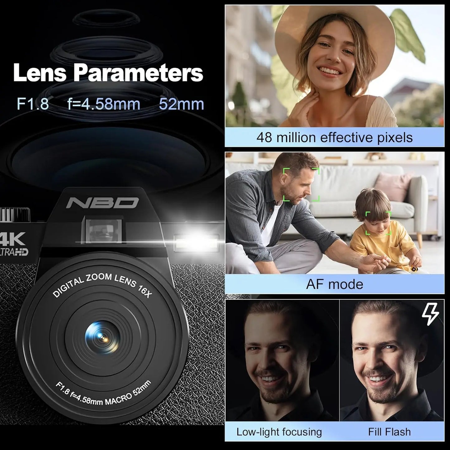 NBD 4K Digital Camera for Photography and Travel Macro Lens