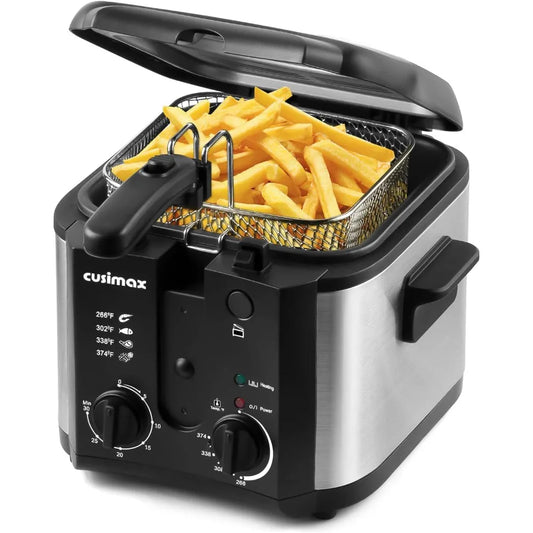 Electric Deep Fryer With Adjustable Temperature And Timer Basket Lid