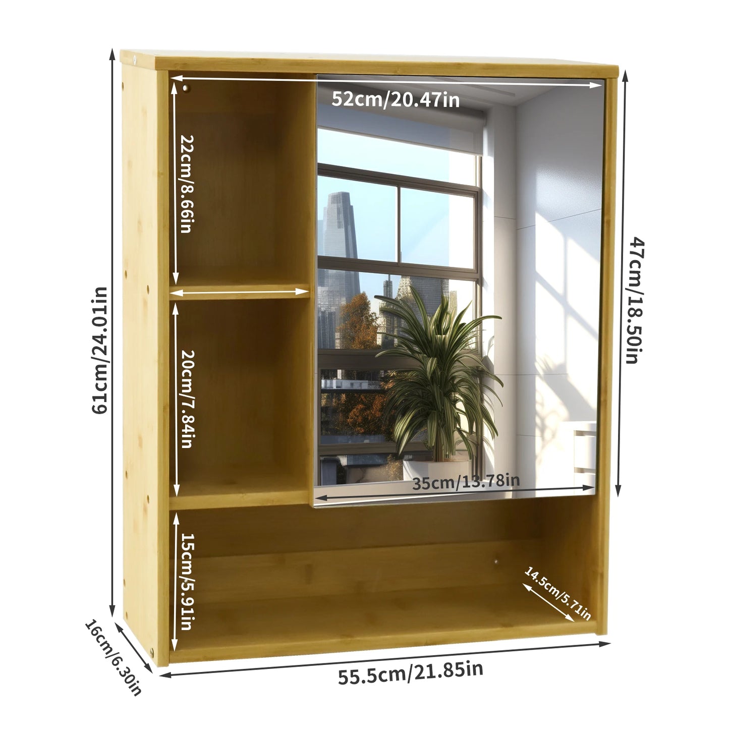 Wisfor Wall Medicine Cabinet Bamboo Bathroom Storage With Mirror
