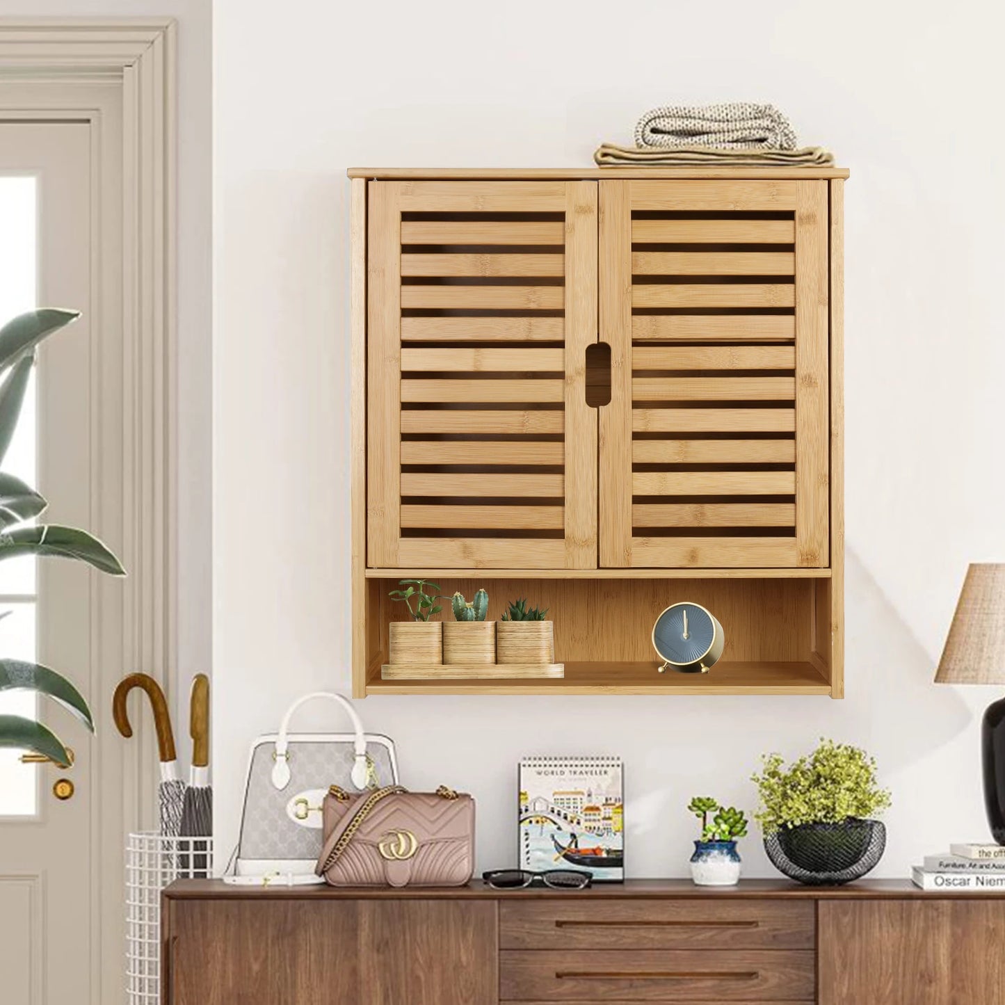 Wisfor Bamboo Over-The-Toilet Wall Cabinet With Adjustable Shelves