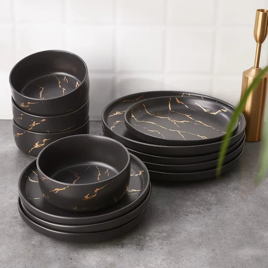 Marble Porcelain Dinnerware Set 12Piece For Everyday Dining