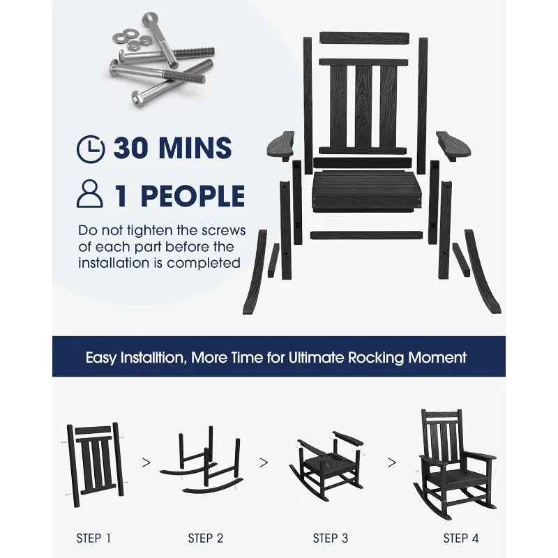 Oversized Outdoor Rocking Chair All Weather HDPE Porch Rocker