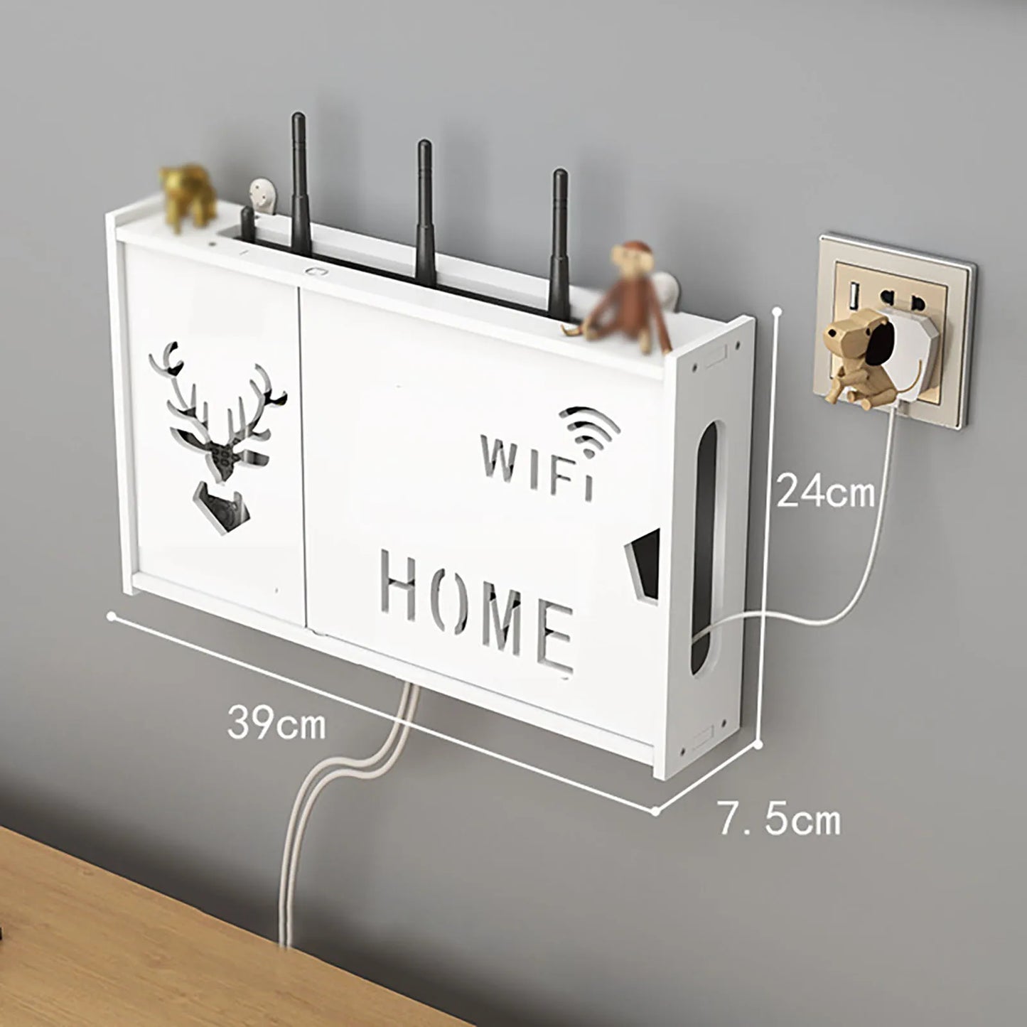 Wall Mounted Router Shelf Storage Box Punch Free Cable Management