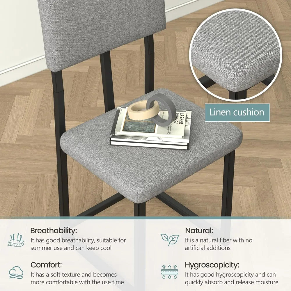 5-Piece Dining Set Faux Marble Table With Linen Upholstered Chairs