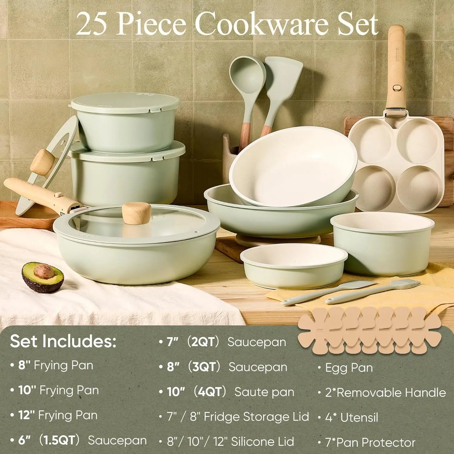 FCM 25 Piece Nonstick Cookware Set For Your Kitchen Essentials