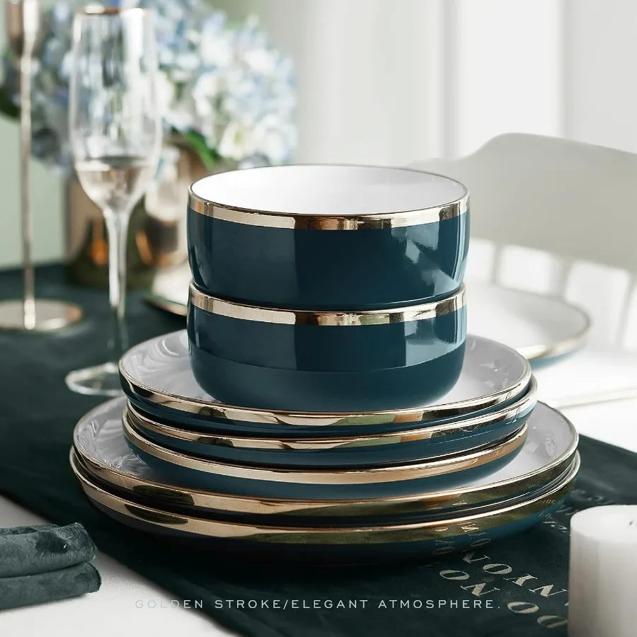 Porcelain Dinnerware Set 12 Piece Luxury China Plates and Bowls