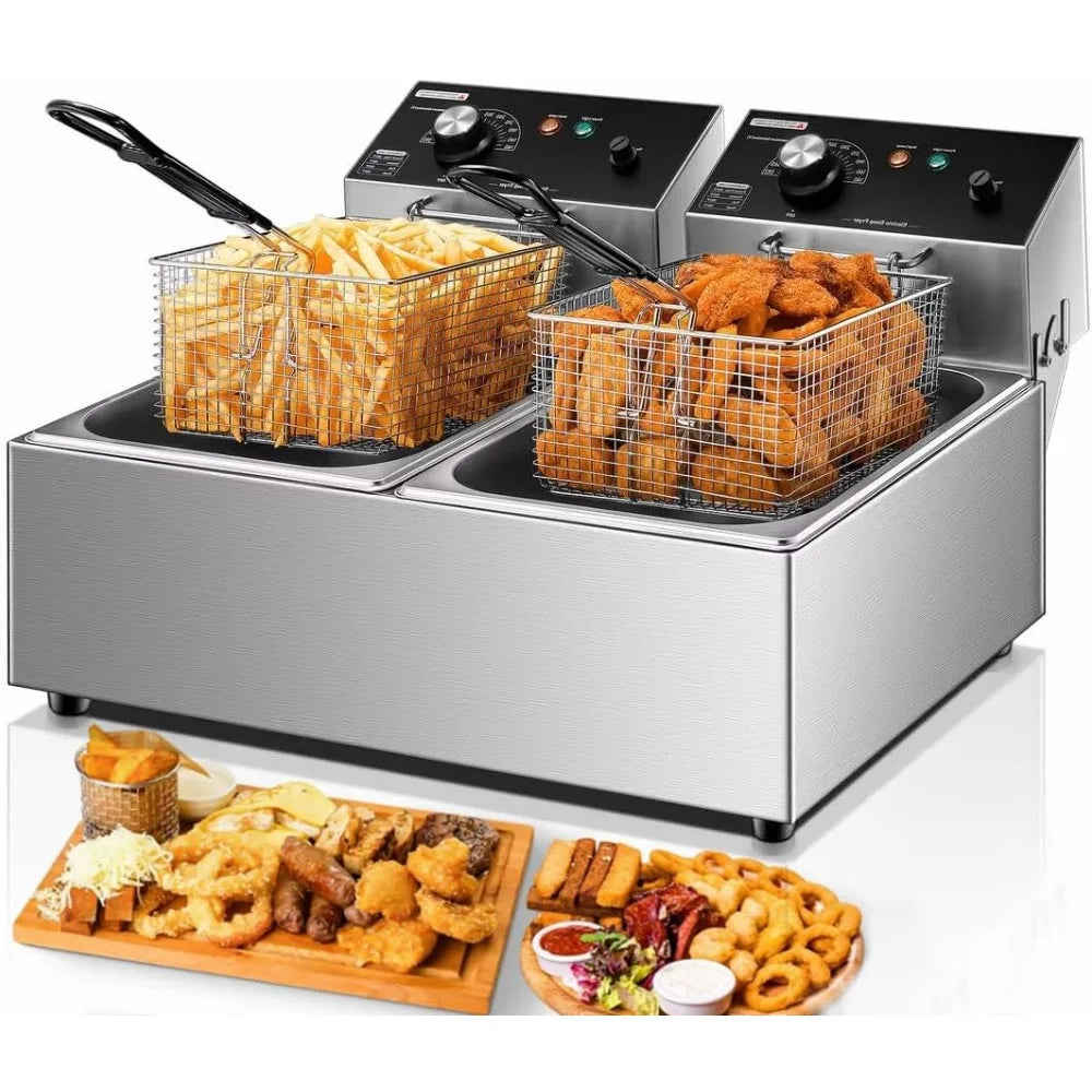 20.7 Qt Dual Tank Deep Fryer 3400W Stainless Steel