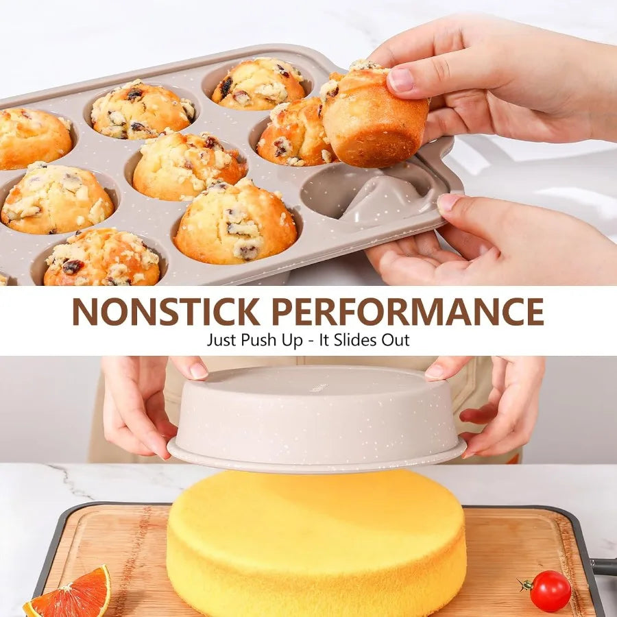 8-Piece Nonstick Bake Pans Set With Silicone Muffin Loaf Pans
