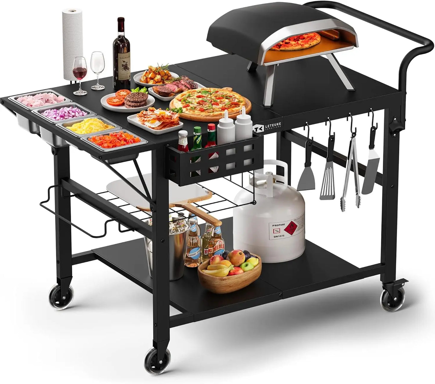 Universal Outdoor Pizza Oven Cart With Wheels And Storage