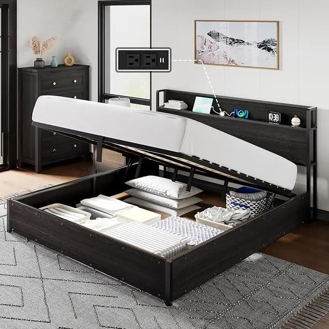 AmerLife Lift Up Storage Bed Frame With Charging Station