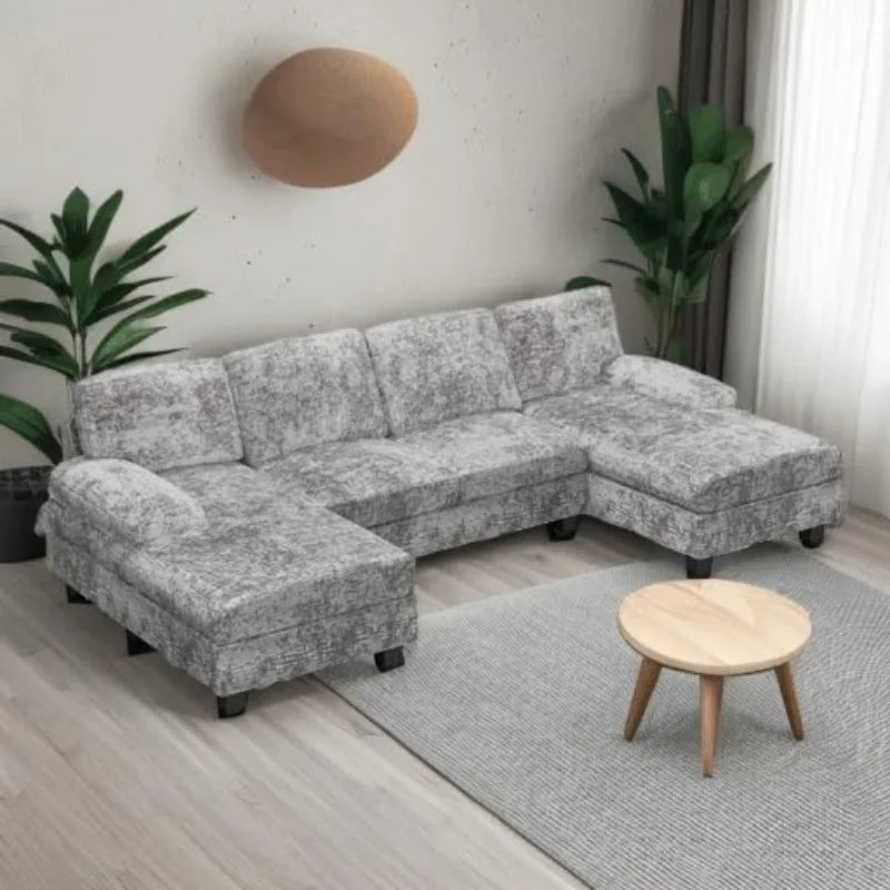 Combination Convertible U Shaped Sectional Sofa 4 Seat Set