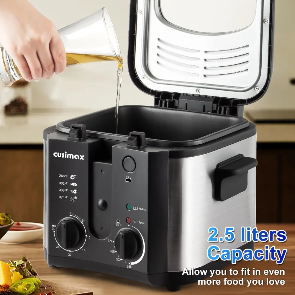 Electric Deep Fryer With Adjustable Temperature And Timer Basket Lid