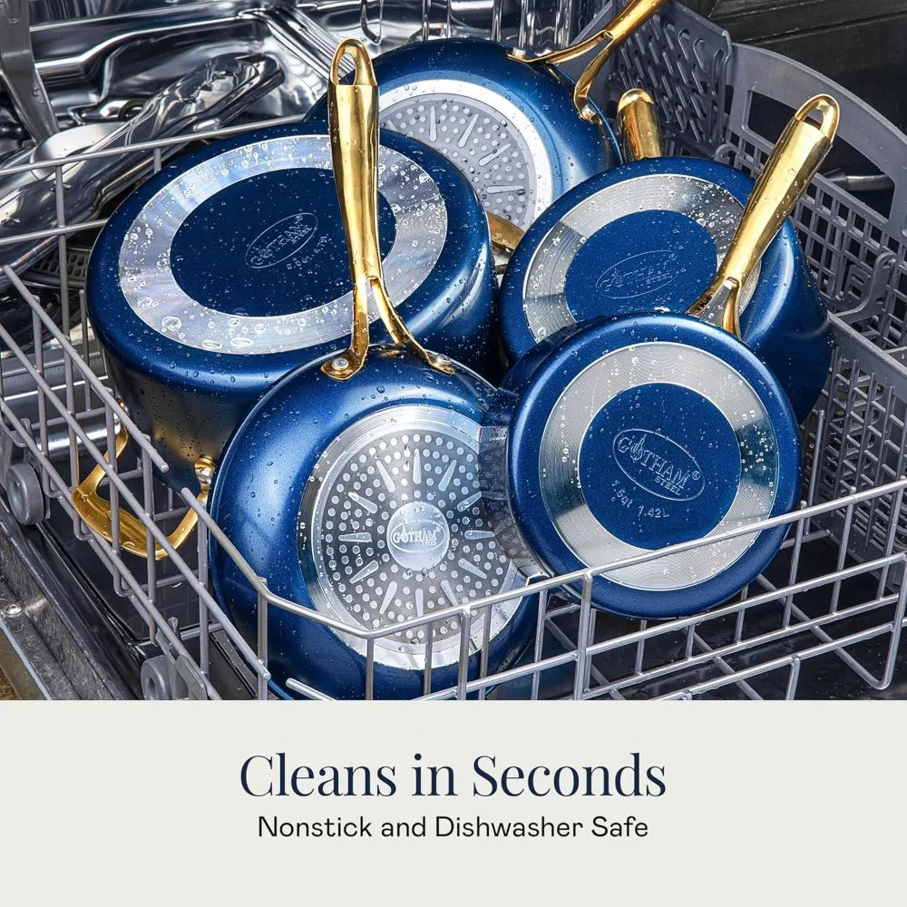 Gotham Steel Gold Ceramic Cookware Set 12 Piece Nonstick Steamer