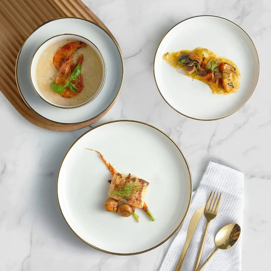 Porcelain Dinnerware Set 12 Piece Luxury China Plates and Bowls
