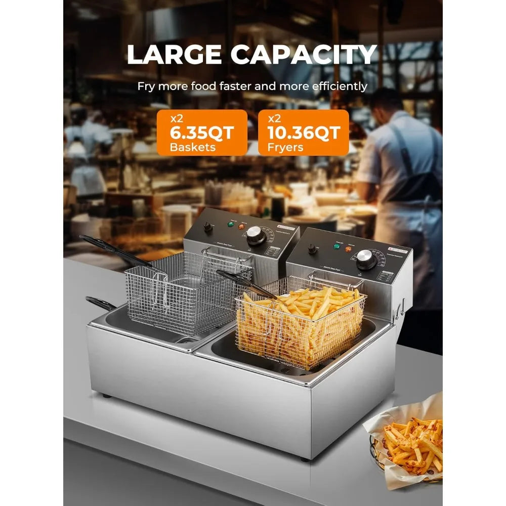 20.7 Qt Dual Tank Deep Fryer 3400W Stainless Steel
