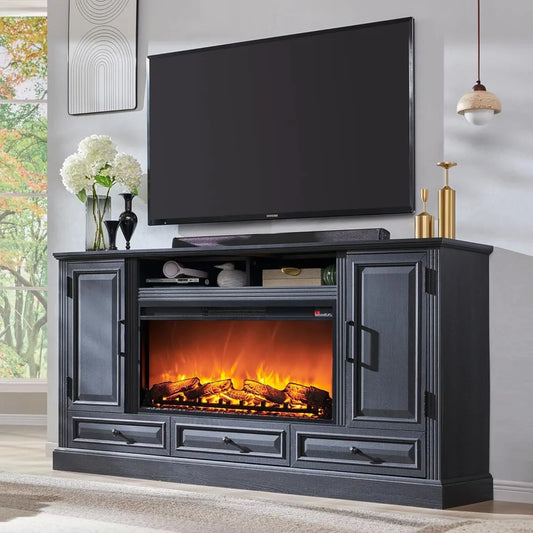 Farmhouse TV Stand With Electric Fireplace Media Console