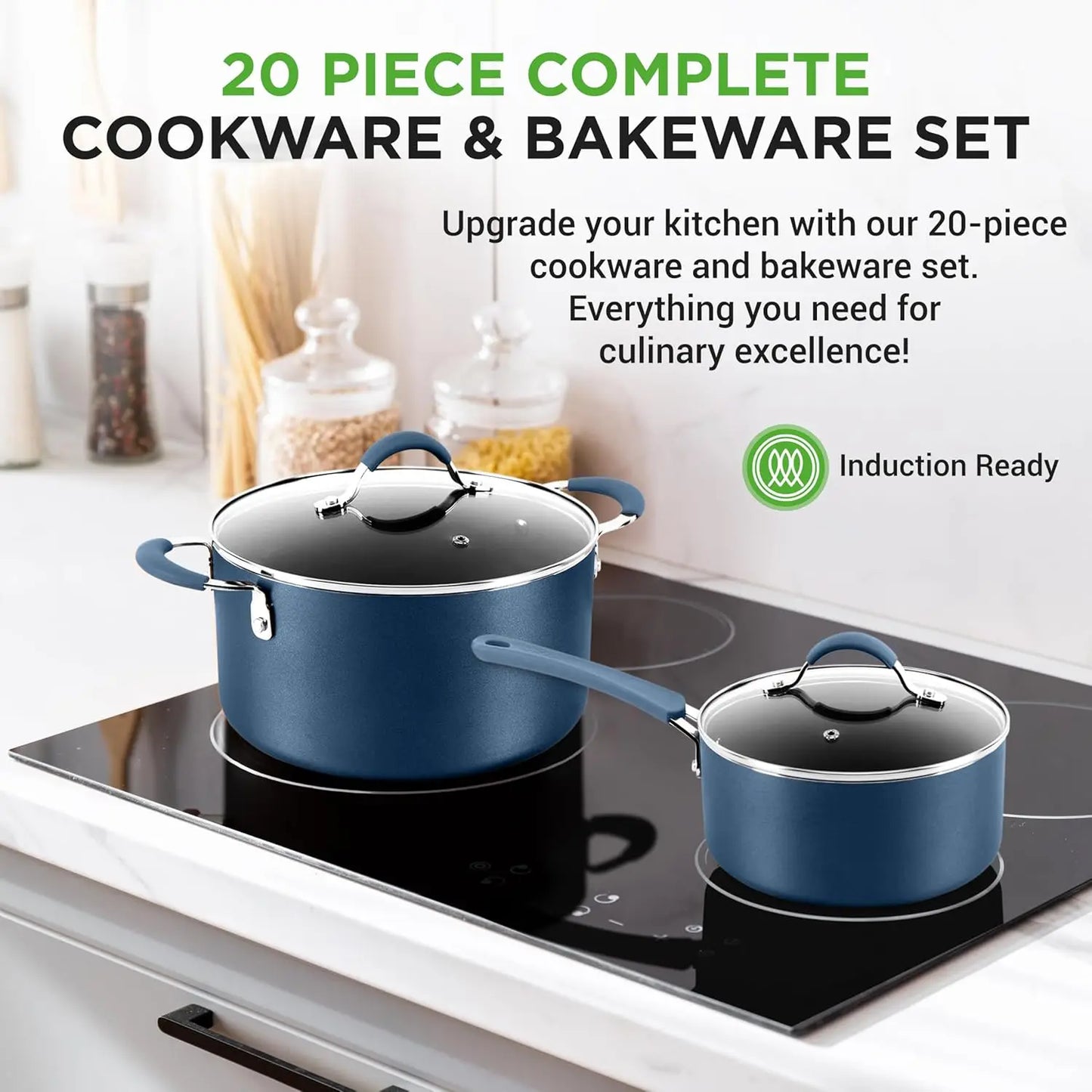 FCM 20 Piece Nonstick Cookware Set With Bakeware For All Cooktops
