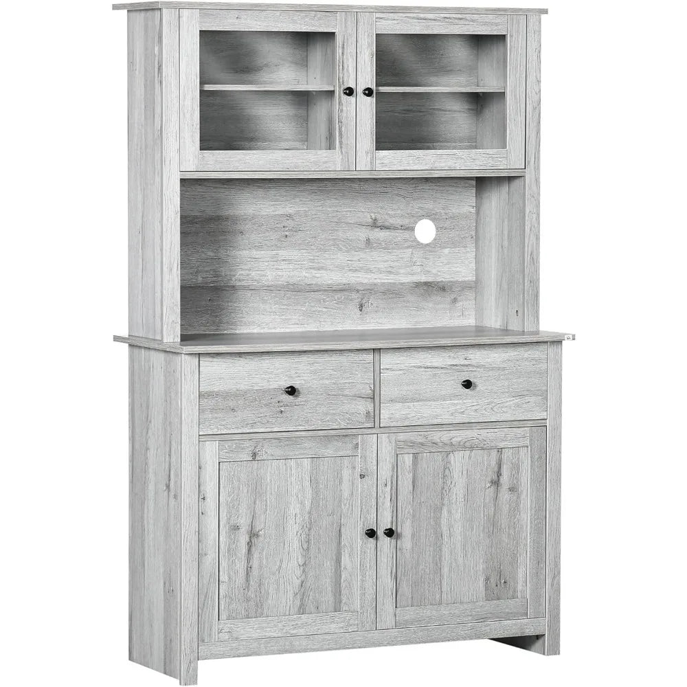 Kitchen Buffet Cabinet With Open Microwave Counter And Drawers