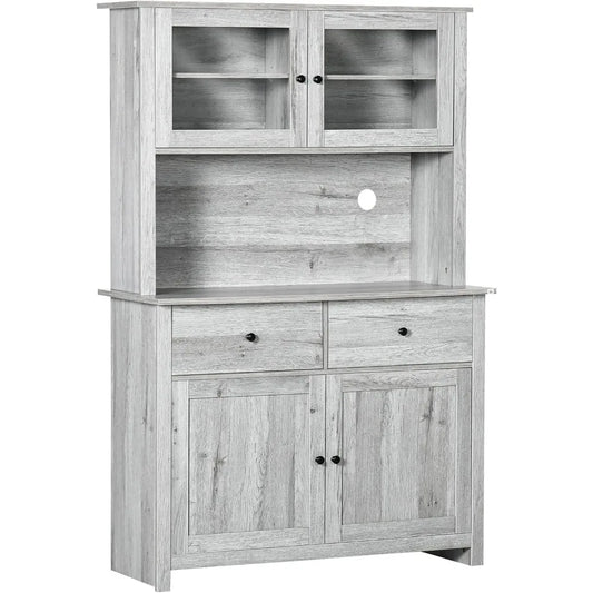 Kitchen Buffet Cabinet With Open Microwave Counter And Drawers