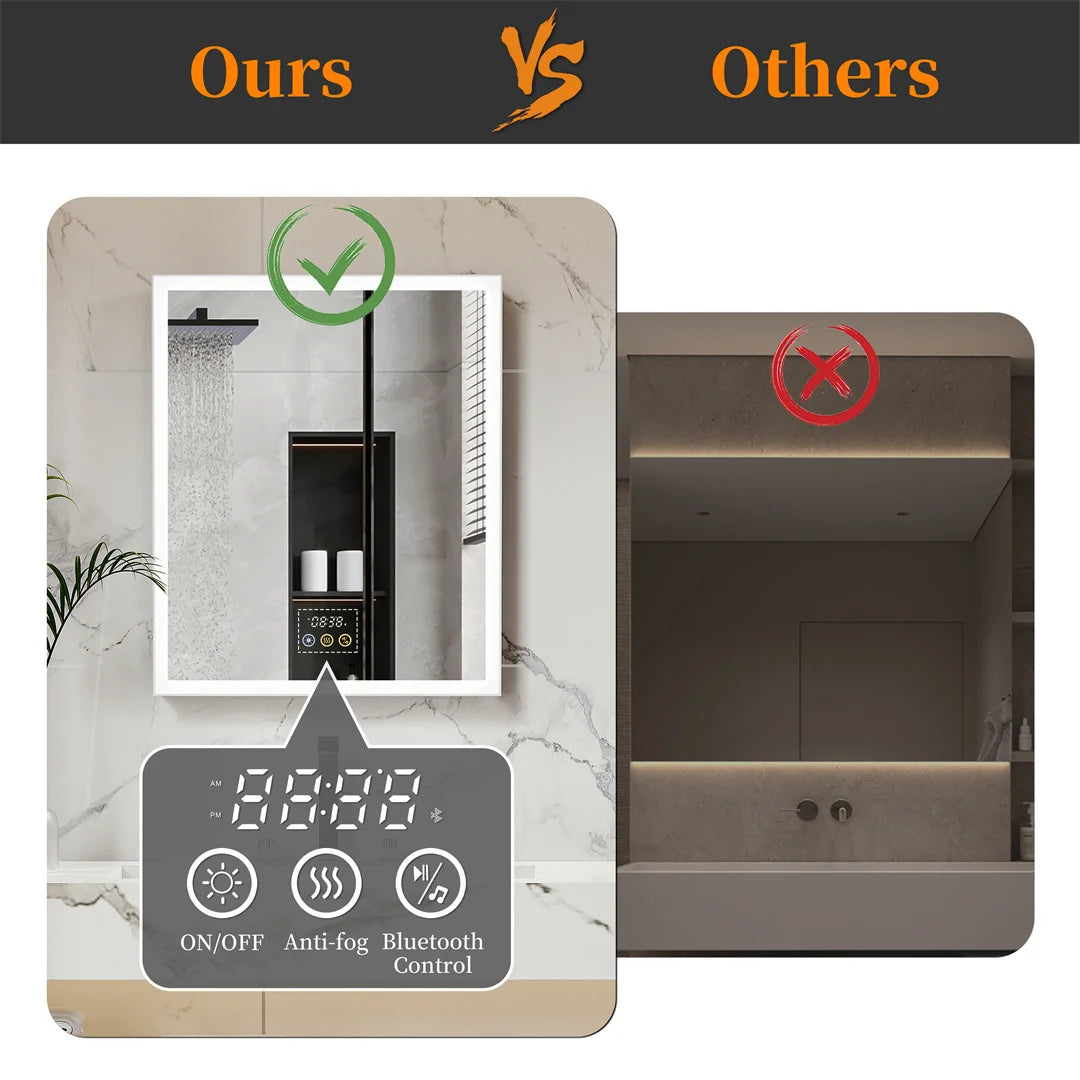 LUVODI Bluetooth Bathroom Mirror Cabinet With LED Lights Defog